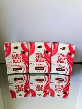 Dove Oat Milk & Berry Brulee Plant Milk Cleansing Bar - 5 Oz Ea, Lot Of 3